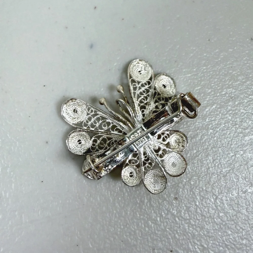 Sterling Silver‎ 925 Filigree Butterfly Brooch Pin Vintage